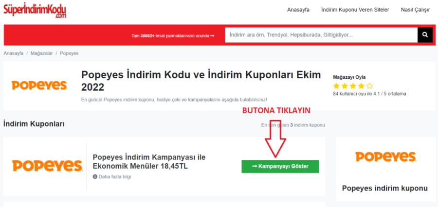 popeyes indirim kodu 1